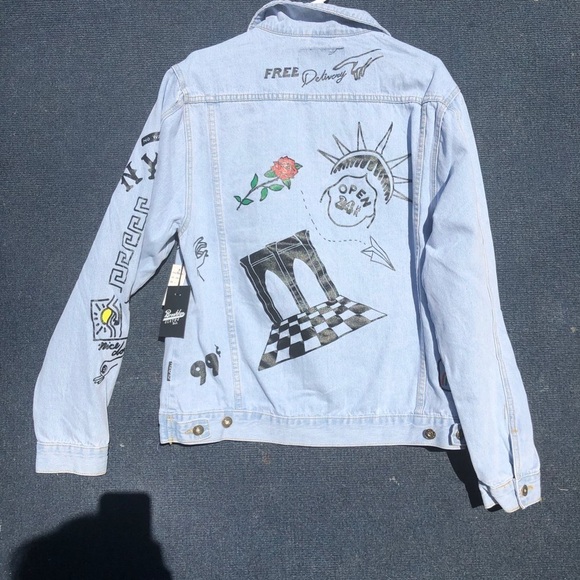 Brooklyn Cloth graphic Artisan oversized denim jacket New L - Picture 12 of 14